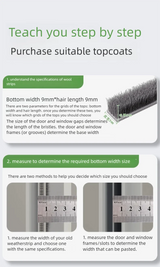 Guide for matching sealing strip width to door seam measurements