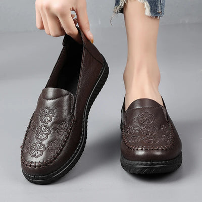 Women's Leather Loafers – Classic Comfortable Flat Shoes, Anti-Slip