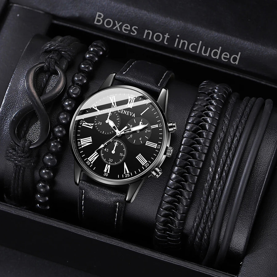 Men’s Hip-Hop Style Quartz Watch & Bracelet Set