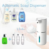 Automatic soap dispenser with various bottles of soap and water on a light background