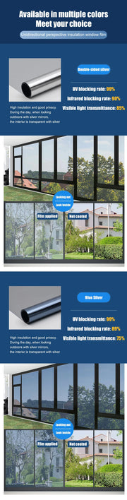 House Window Tint Privacy Film Anti Look Vinyl Mirror Foil Non Adhesive Car Glass Screen Stickers Rolls Heat UV Protection Tools
