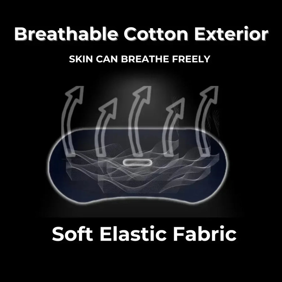 Mouth Tape for Snoring - diagram of breathable cotton exterior and soft elastic fabric on black background