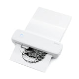 White portable Bluetooth thermal label printer printing an eagle design on a white background — wireless inkless label maker