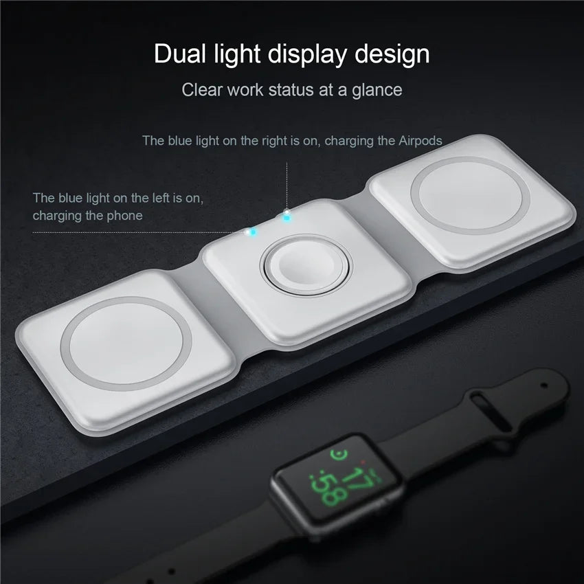 3-in-1 MagSafe Wireless Charging Station – Foldable Magnetic Travel Charger for iPhone