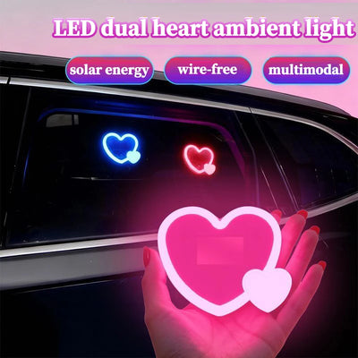 Solar Powered Car Neon Light – Heart-Shaped LED Ambient Light, USB Rechargeable