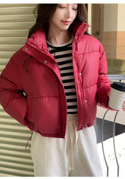 Winter Women Clothes Cropped Jackets Parkas Warm Stand Collar Cold Coat Zipper Puffer Jacket Korean Fashion Cotton-padded Jacket