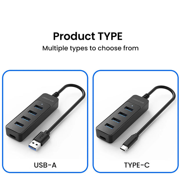 High Speed USB Hub 4 Ports USB 3.0 with Cable Type C Splitter Use Power Adapter Multiple Socket For PC Laptops Notebook Computer