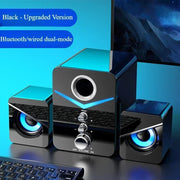 Wired desktop speakers showcasing HiFi stereo sound with a USB connection, ideal for gaming and multimedia.