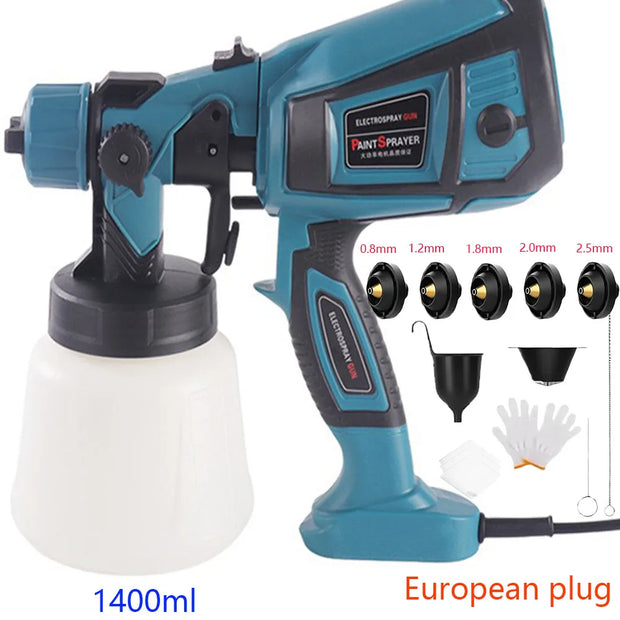 1400ML Electric Spray Gun 850W High Power Paint Sprayer Home DIY EU Plug Auto Furniture Steel Coating Airbrush with 5 Nozzles