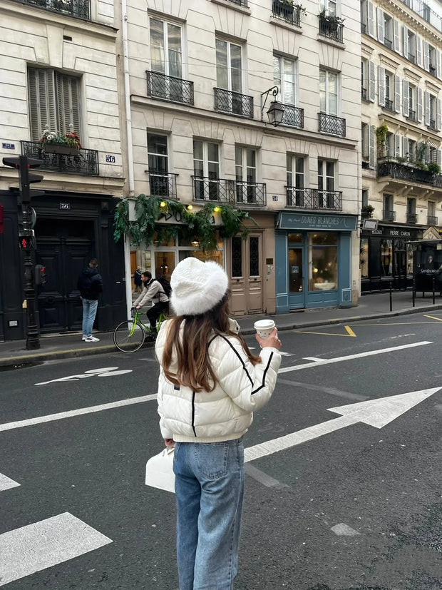 White Winter Jacket for Women Fashion Long Sleeve Hooded Bread Cotton Clothes Female Leisure Thick Warm Padded Coat Women