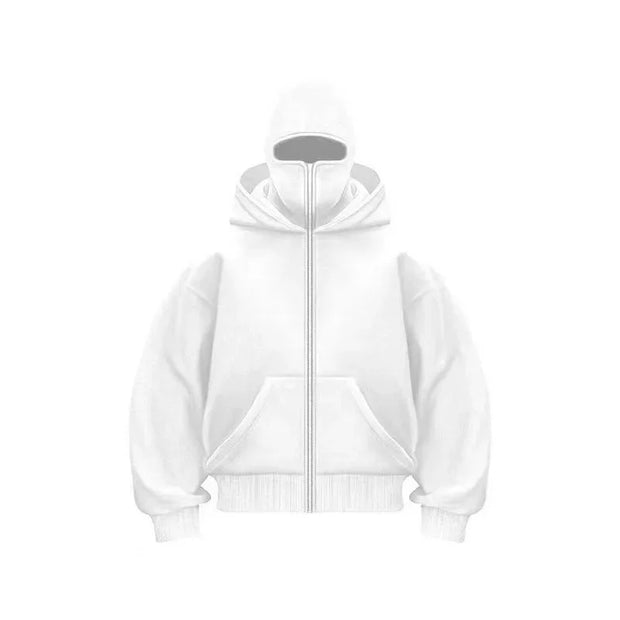 Men's Balaclava Zip Hoodie with Face Mask Winter Warm Zipper Sweatshirt Oversized Hooded Sports Jacket for Outdoor Activities