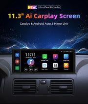 11.3-inch Ai Carplay screen displaying Carplay and Android Auto features in a car interior.