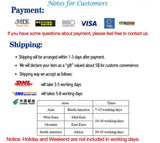 Accepted payment methods and shipping information for product orders