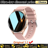 Women's Smart Watch 6 with pink band on white background with promotional text about discount price