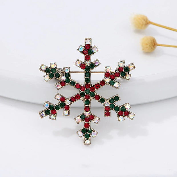 Christmas series jewelry brooch, retro full color diamond snowflake clothing,