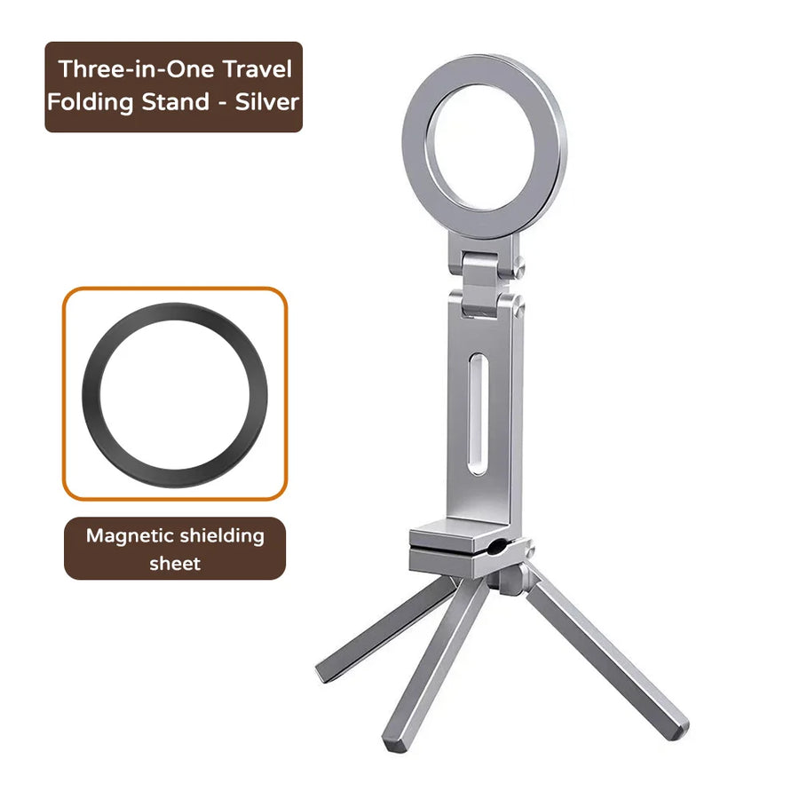 MagSafe Magnetic Phone Tripod – Foldable Selfie Stick Tripod with Detachable Legs, 360° Handheld Travel Stand for iPhone 17/16/15/14/13 Pro