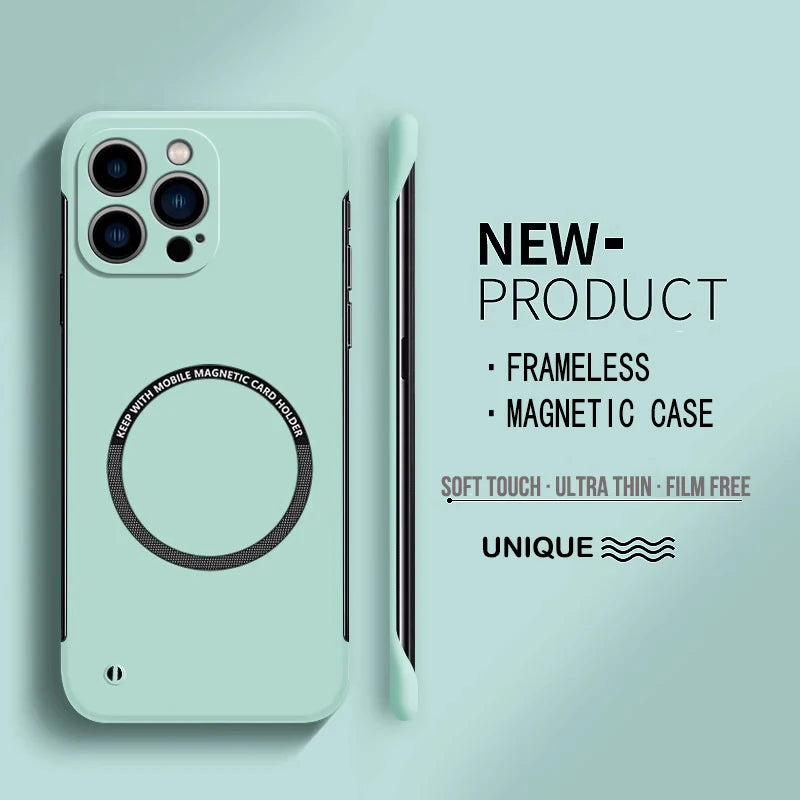 Ultra-Thin Matte Magnetic Phone Case for iPhone 14-17, Frameless Hard PC