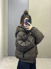 White Winter Jacket for Women Fashion Long Sleeve Hooded Bread Cotton Clothes Female Leisure Thick Warm Padded Coat Women