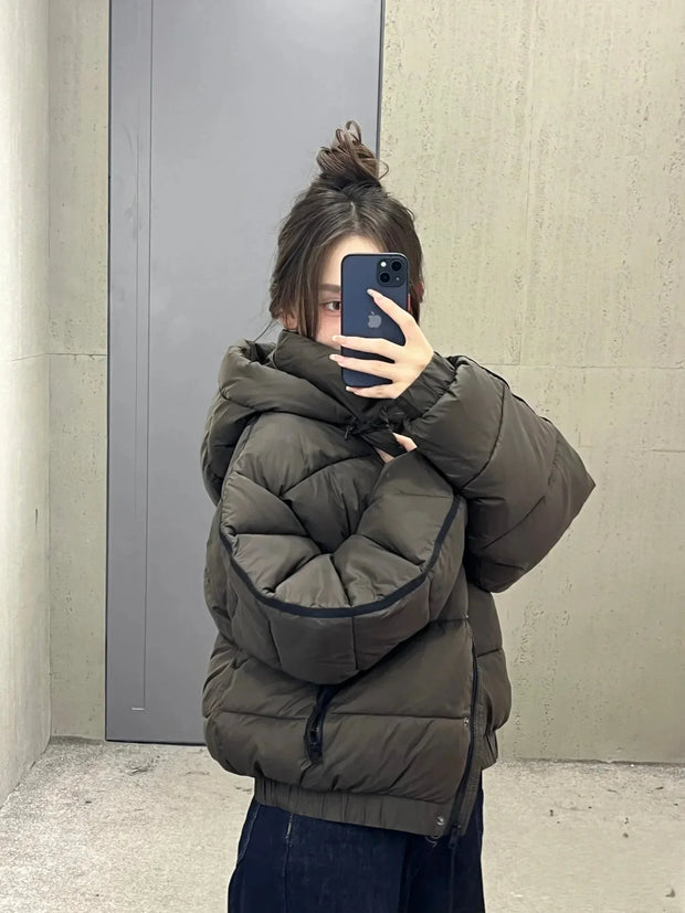 White Winter Jacket for Women Fashion Long Sleeve Hooded Bread Cotton Clothes Female Leisure Thick Warm Padded Coat Women