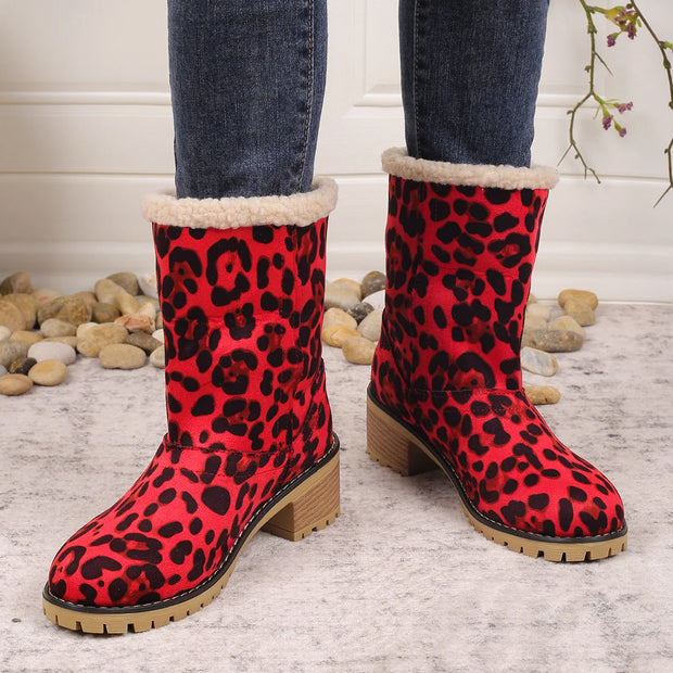 Winter Snow Boots for Women Warm Comfortable Women's Boots Mid-length Thick-heeled High-heeled Women's Cotton Shoes Botas Mujer