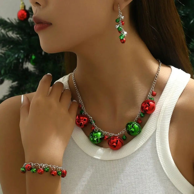 Sweet Necklace Christmas Bell Jewelry Set Earrings Jewelry Accessories Xmas Clavicle Chain Alloy Bracelet Gift