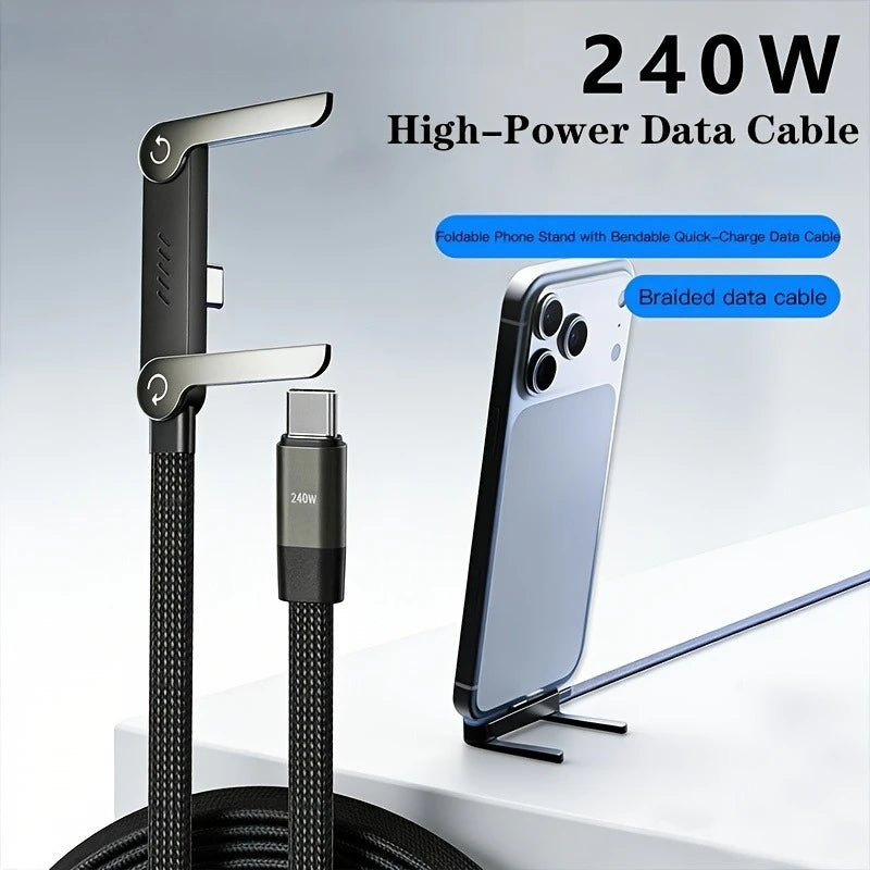 240W Foldable Stand Type-C Cable – Braided with Multi-Function Holder for iPhone