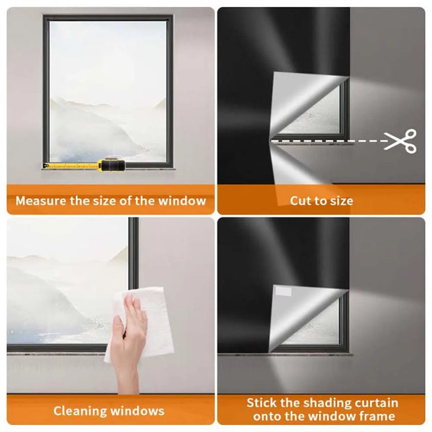 210D Removable Light Blocking Darkest Window Cloth DIY Total Blackout Glass Privacy Darkening Window Tint Black Window Sticker