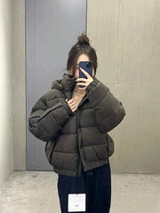 White Winter Jacket for Women Fashion Long Sleeve Hooded Bread Cotton Clothes Female Leisure Thick Warm Padded Coat Women