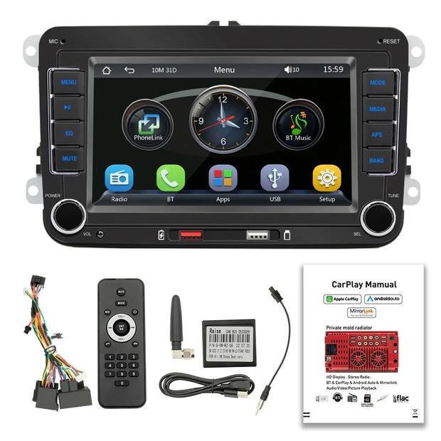 7 Inch Car Stereo MP5 Player Touchcreen BT AM/FM Radio Receiver with Android Auto Carplay Support Hands-Free Calling USB Charge
