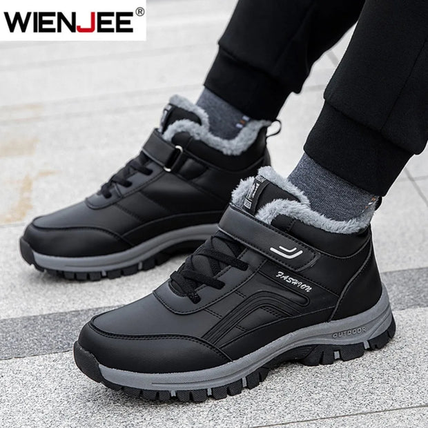 Winter Boots for Men New Waterproof PU Leather Warm Snow Ankle Boots Outdoor Warm plush Non-slip Work High-top Casual Shoes