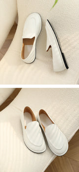 Women's Genuine Leather Loafers – Round Toe Slip-On Flat Shoes