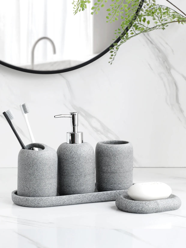 5-Piece Bathroom Accessories Set Beige Grey