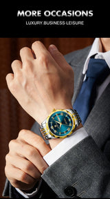 Men's minimalist quartz leisure watch – person wearing luxury watch, 'More Occasions' and 'Luxury, Business, Leisure' text