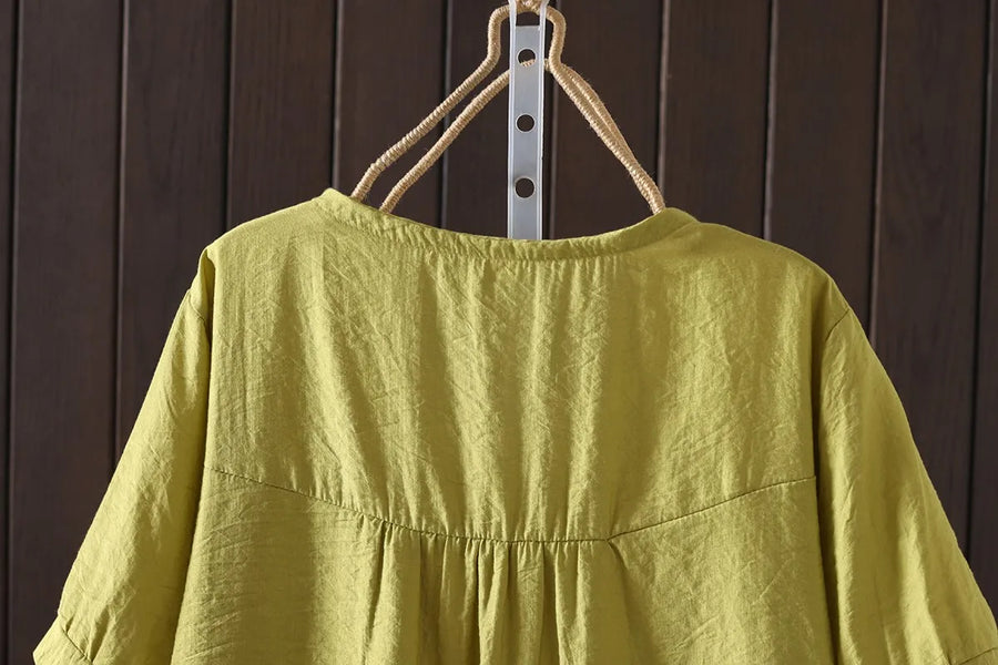 Women's Cotton Linen Embroidered Top – Vintage Casual Shirt