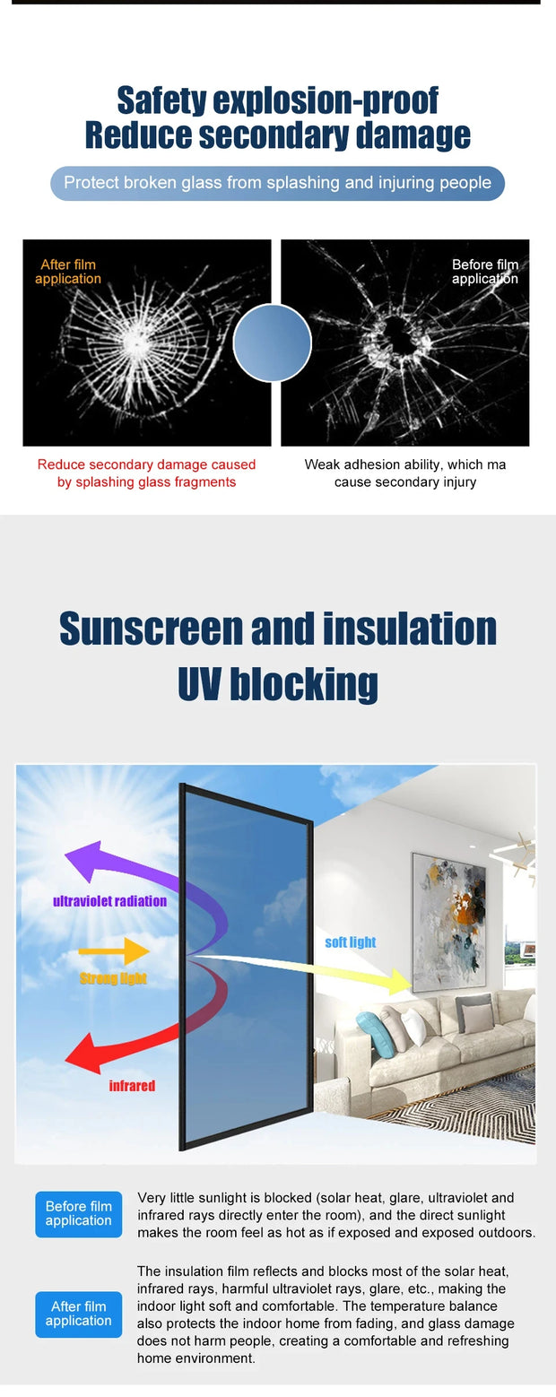 House Window Tint Privacy Film Anti Look Vinyl Mirror Foil Non Adhesive Car Glass Screen Stickers Rolls Heat UV Protection Tools