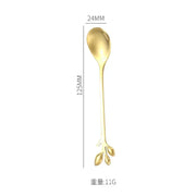 Christmas Gifts, Kitchen Accessories, Tableware Decoration, 5pcs Spoon, Fork, Coffee Spoon, Stainless Steel, Branch Leaves
