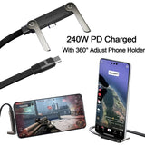 240W 2-in-1 Braided Type-C Cable with Foldable Stand – for Phones & Laptops