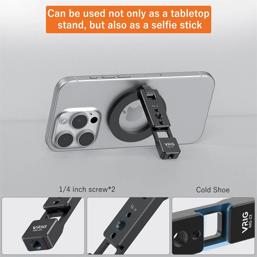 Magnetic Phone Tripod Mount – MagSafe Cold Shoe Mount with 1/4 Screw for iPhone & Android