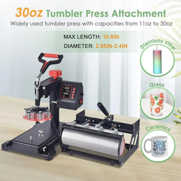 5 in 1 Heat Press Machine Sublimation Heat Press 360° Swing Away Heat Transfer Digital T-Shirt Pressing Multifunction Combo