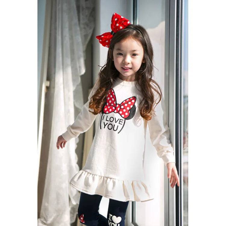 Kids Clothing Set featuring a playful bow design and a fun print, perfect spring autumn outfit for children.