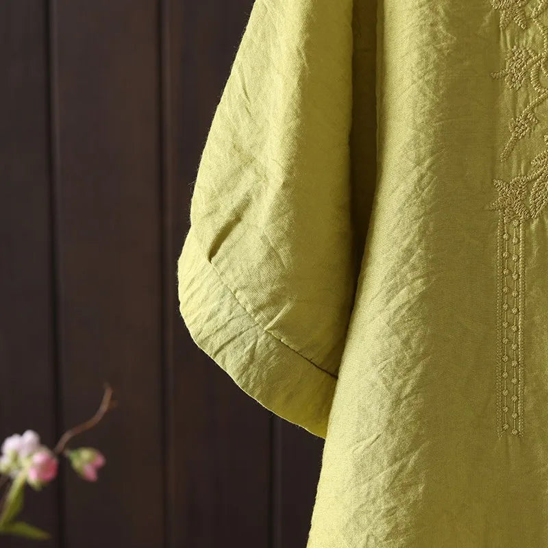 Women's Cotton Linen Embroidered Top – Vintage Casual Shirt