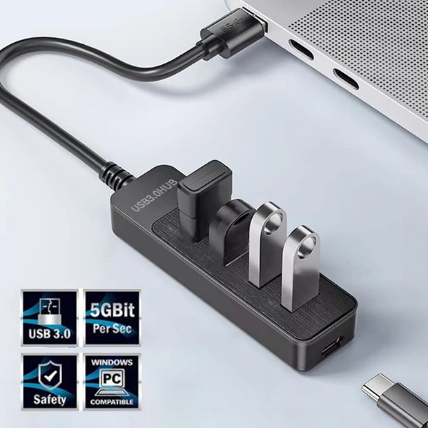 High Speed USB Hub 4 Ports USB 3.0 with Cable Type C Splitter Use Power Adapter Multiple Socket For PC Laptops Notebook Computer