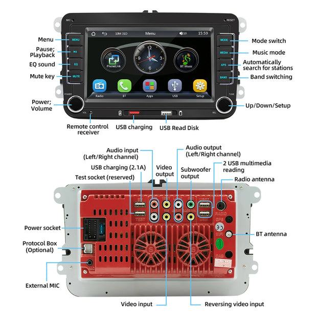 7 Inch Car Stereo MP5 Player Touchcreen BT AM/FM Radio Receiver with Android Auto Carplay Support Hands-Free Calling USB Charge