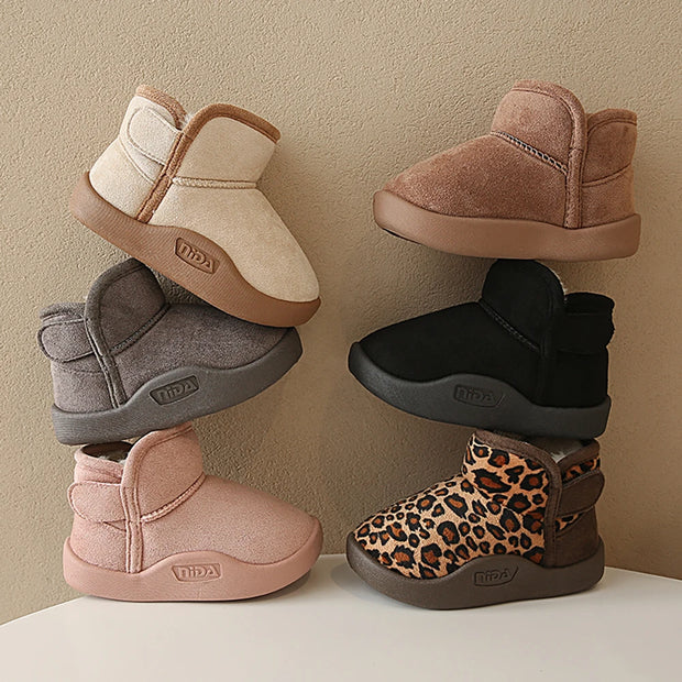 Winter Snow Boots For Children PU Leather Waterproof Kid's Plush Boots Thick Warm Cotton Shoes For Kids Boy's Girl's Warm Boots