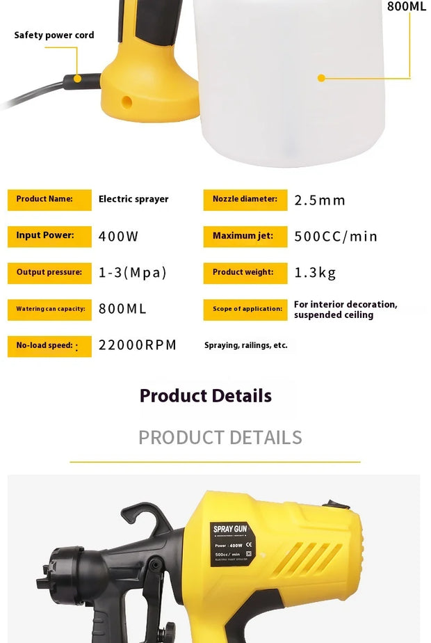 Electric Spray Gun Portable Home Paint Sprayer Auto Furniture Steel Coating AirbrushTool high-pressure atomizing spray paint gun