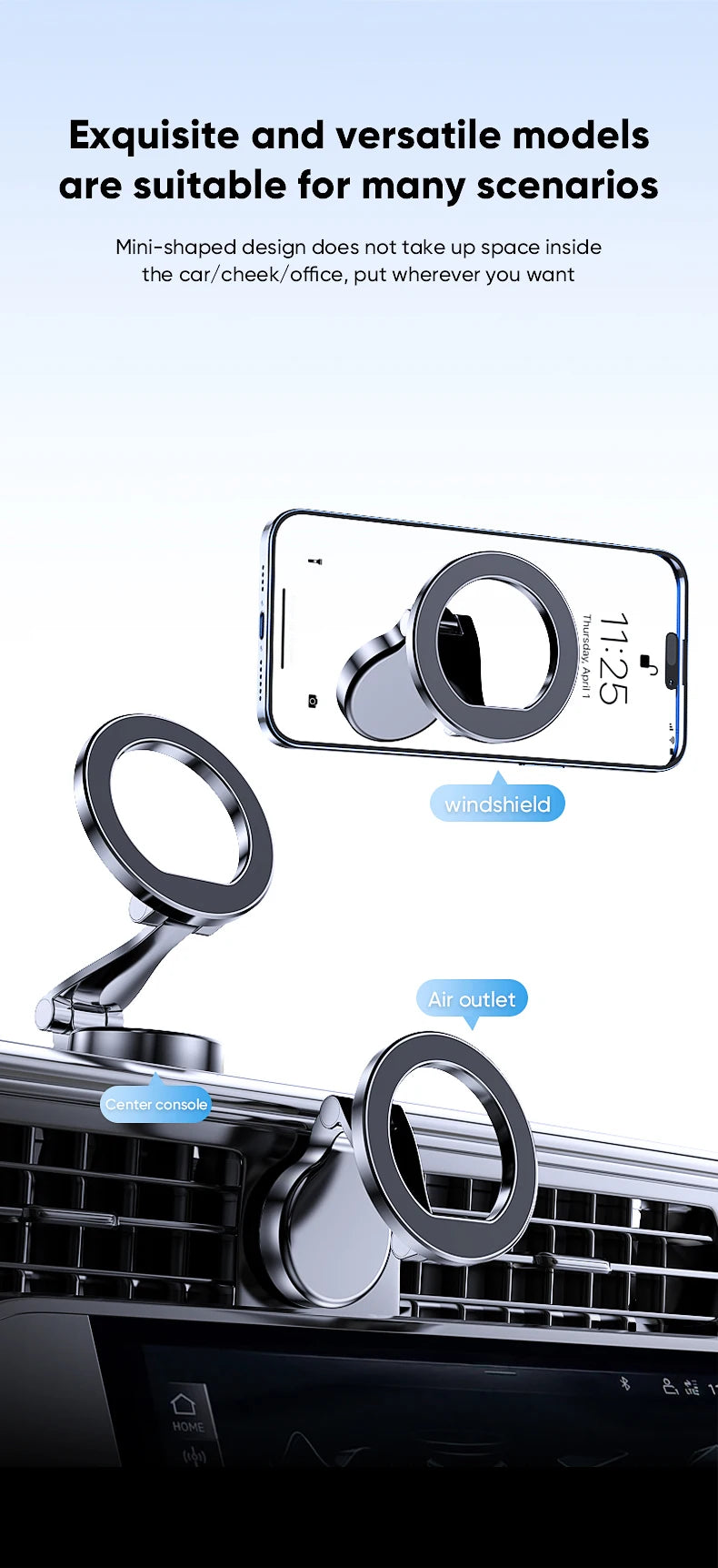 MagSafe Car Phone Holder, 360-Degree Rotating Magnetic Mount for Vehicles