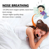 Woman sleeping with text about nose breathing benefits on a white background