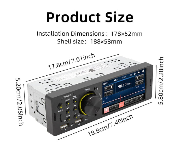 Touch Screen Car Radio, MP5 Player, Bluetooth, Hands Free, Audio, USB, TF, 7 Colors Lighting, Stereo System, Head Unit, 7805C