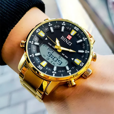 Men's Gold-Tone Stainless Steel Quartz Watch – Luxury Dress Watch