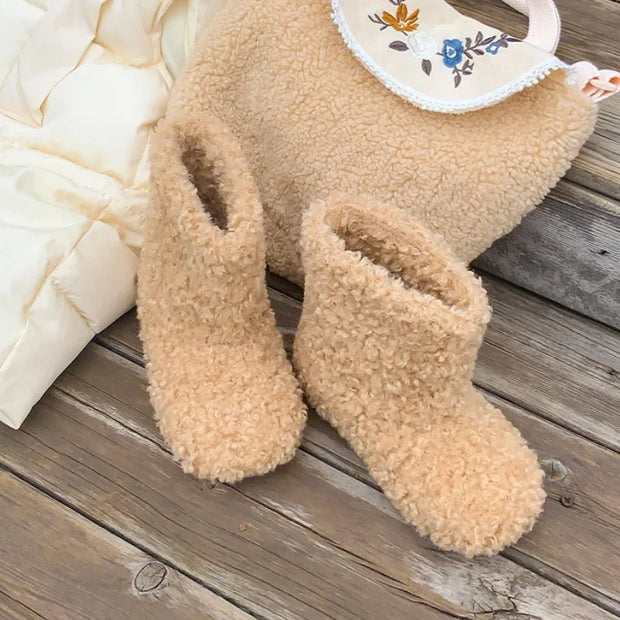 Winter Kids Thermal Boots Warm Girls Furry Hairy Ankle Boots Simple Fashion Children's Outdoor Snow Boots Non-slip Versatile